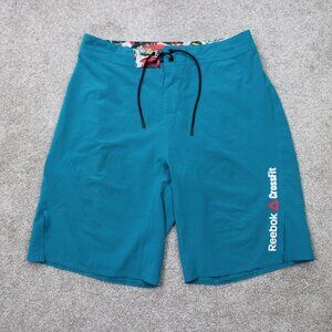 Reebok CrossFit Board Shorts Mens 31 Blue Gym Workout Performance w/ 10" inseam